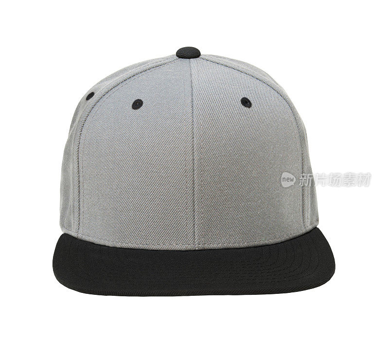 空白平面snap back灰色/黑色帽子正面视图在白色背景